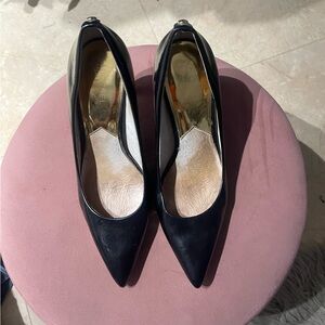 Michael Kors Black Patent Pointed Toe Heels with Gold Insole